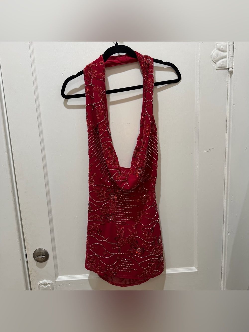 Peppermayo Red Beaded Halter Mini Dress - Picture 5 of 10